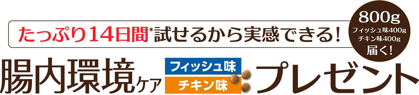 たっぷり14日間*試せるから実感できる！腸内環境ケア フィッシュ味 チキン味 プレゼント 800g（フィッシュ味400g チキン味400g）届く！